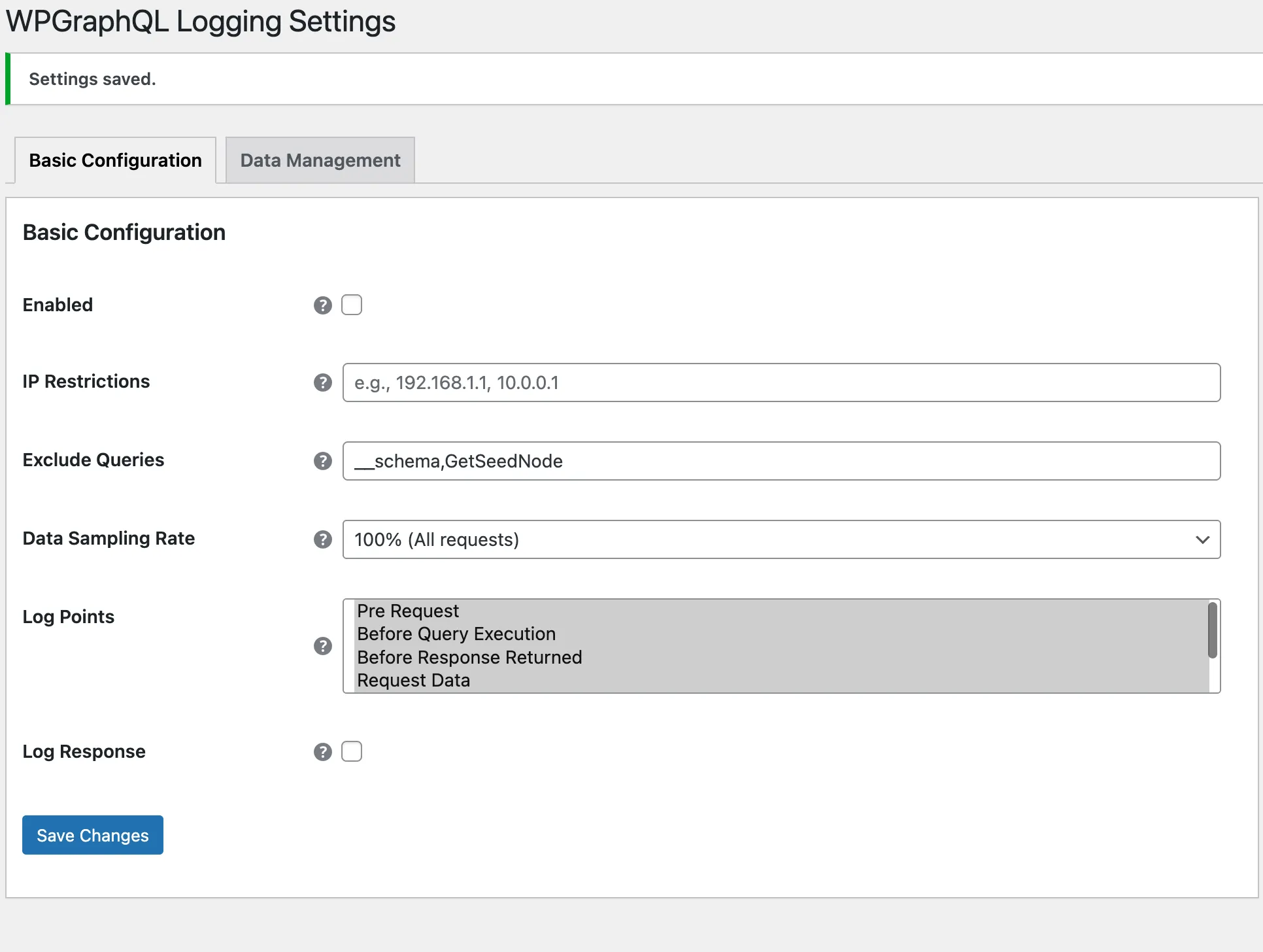 Configuration showing the Enabled checkbox disabled