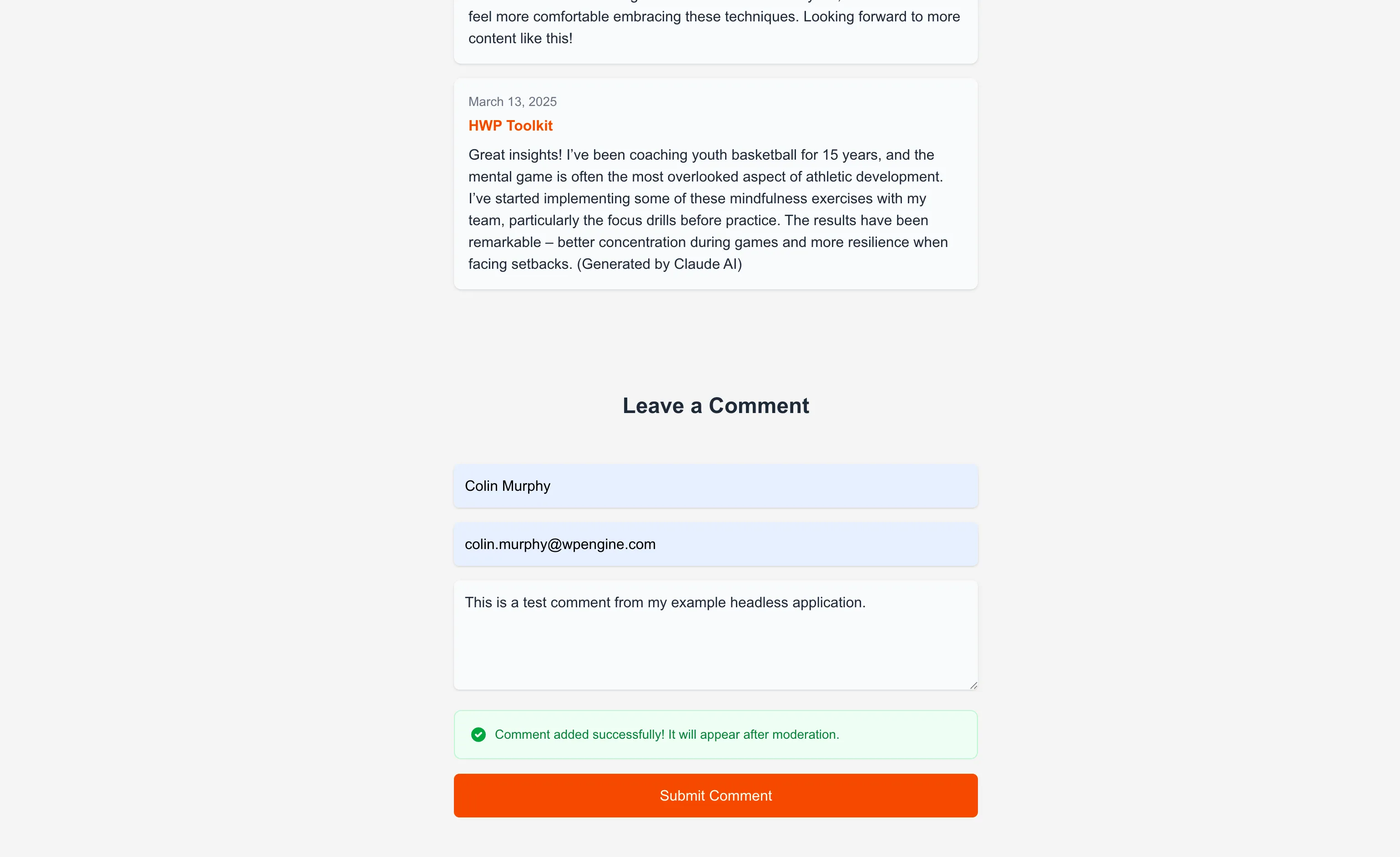 Comment Form Submitted