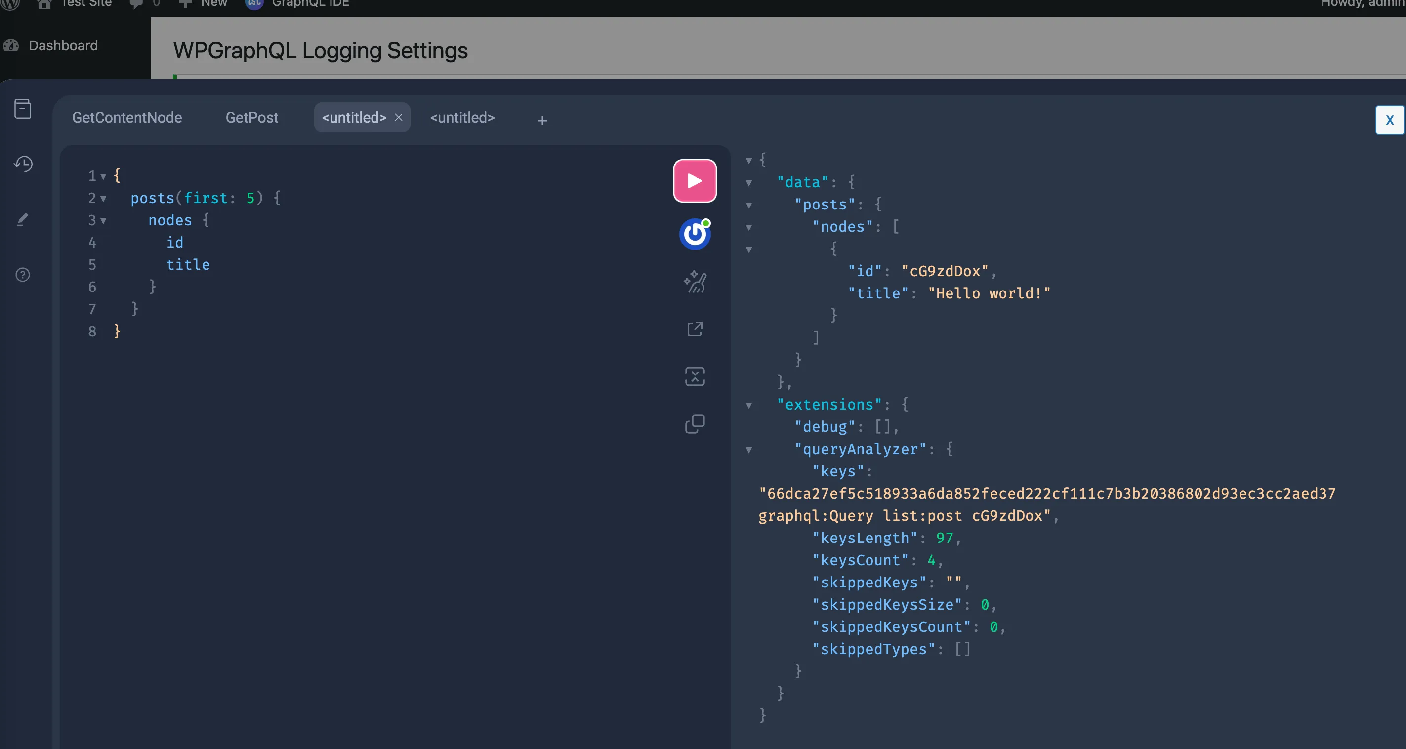 Example of a query being executed